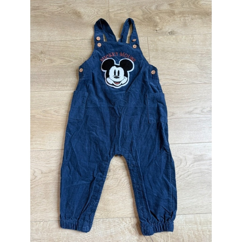 EUC Disney Baby Mickey Mouse Embroidered Corduroy Overalls Blue Y2K 24 months